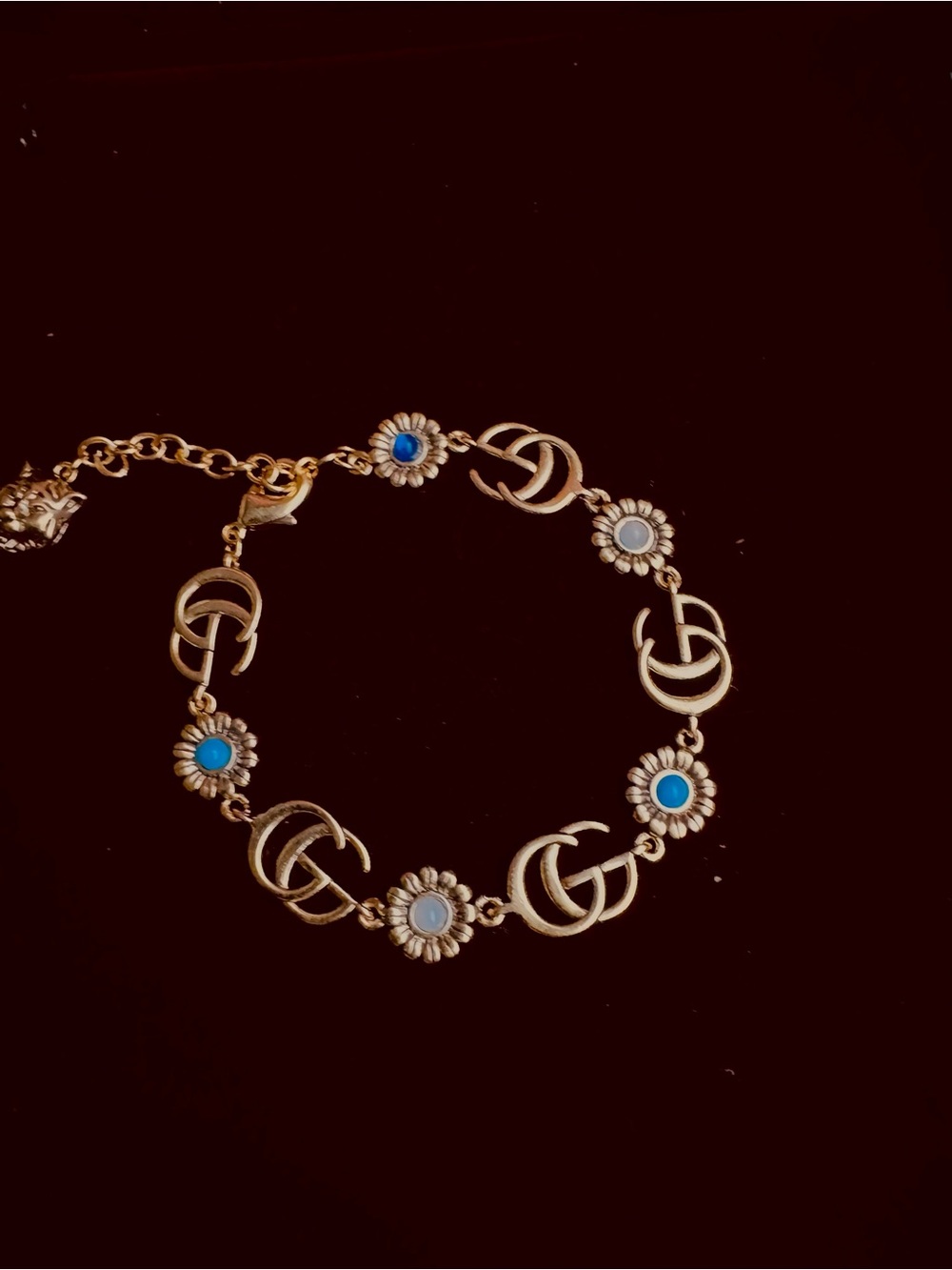 Fashion Jewelry Gold-Tone Floral Bracelet with Turquoise Accent - Picture 2 of 9
